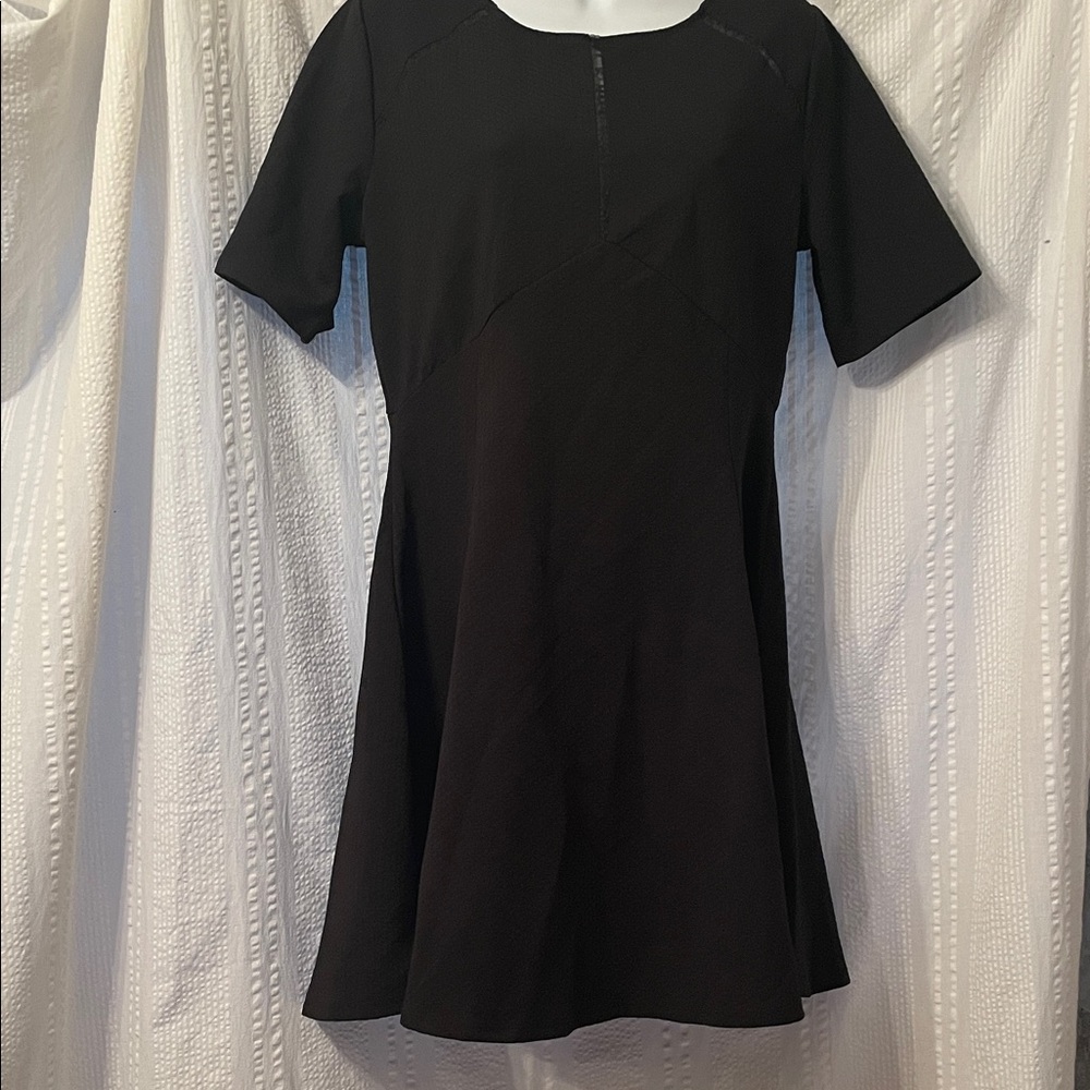 Janette Fashion Women's Black Short-Sleeve Midi Fit-and-Flare Dress size large